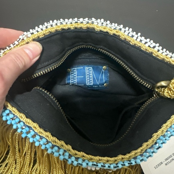 Elliot Mann Elegant Beaded Fringe Clutch - Gold and Blue - Picture 6 of 7